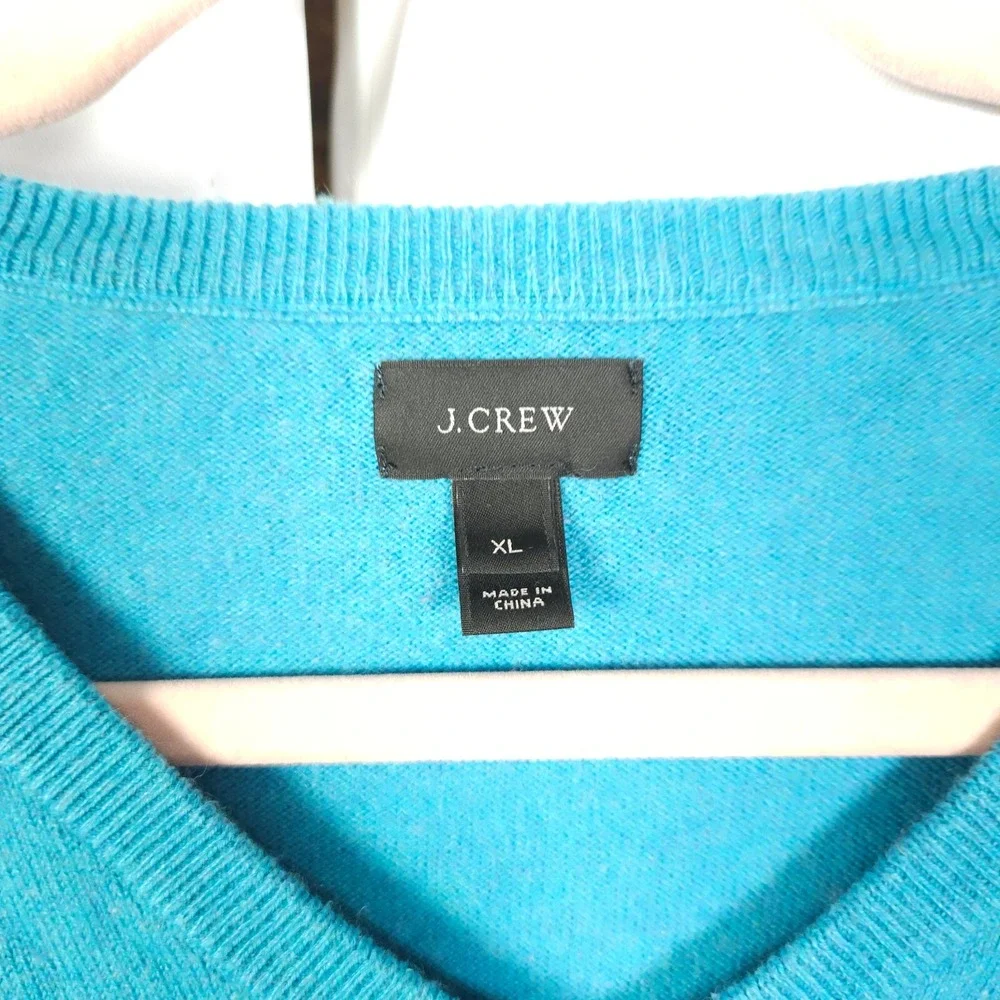 J.Crew Cotton Cashmere V-Neck‎ Pullover Sweater Men's XL Blue - Picture 2 of 7
